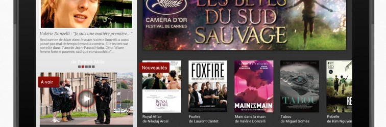 Appli mobile Androïd UniversCiné - home page tablette